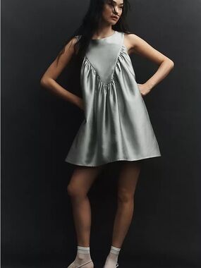 NWT Mare Mare x Anthropologie Satin Mini Swing Dress green silver small